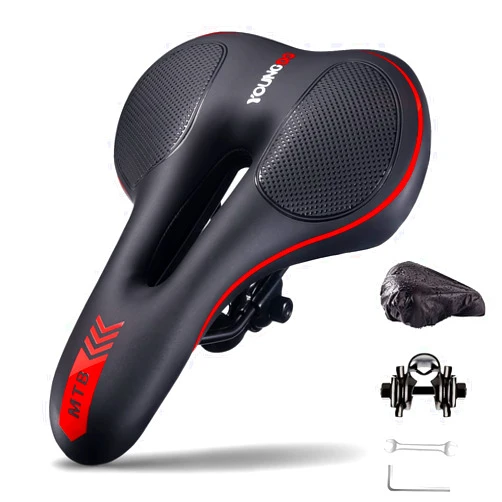 YOUNGDO Bike Seat, Bicycle Saddle Comfortable Soft Wide Road Bike Gel Saddles,Breathable Mountain Bike Seat,Suitable for MTB Mountain Bike,Folding Bike,Road Bike,Spinning Bike, Exercise Bikes