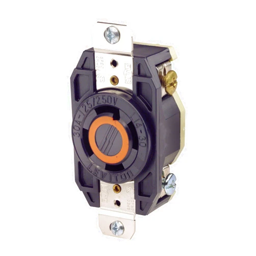 Leviton 2710 30 Amp, 125/250 Volt, Flush Mounting Locking Receptacle, Industrial Grade, Grounding, V-0-MAX, Black