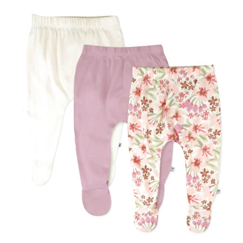 HonestBaby 3-Pack Footed Pants Roomy Fit Pull on Bottoms 100% Organic Cotton for Infant Baby Boys, Girls, Unisex