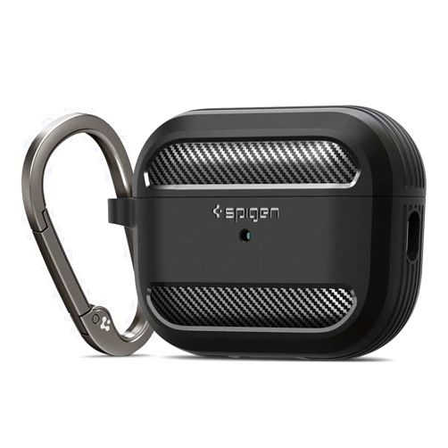 Spigen Rugged Armor Designed for AirPods Pro 2nd Generation Case 2022/2023 (USB-C/Lightning Cable) Cover with Keychain - Matte Black