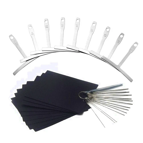 TIMESETL Guitar Luthier Tool Set Include 13 Stainless Steel Guitar Bridge Saddle Nut Files, 9 Understring Radius Gauge Luthier Tools and 9 Sheet Sandpaper for Guitar and Bass Setup