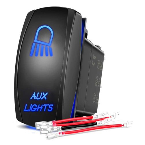 Nilight Aux Lights Rocker Switch Led Light Bar Switch 5 Pin Laser On Off SPST switches 20A/12V 10A/24V Switch Blue with Jumper Wires Set for Cars Trucks Boats ATVs UTVs RVs