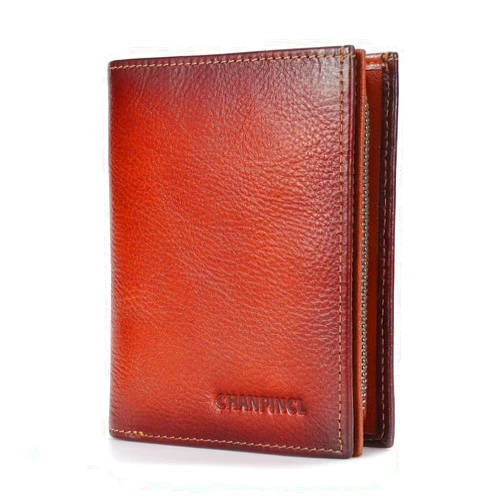 CHANPINCL mens zipper leather rfid blocking buckle wallet with Large capacity card slot with multiple banknote slots (Yellowish brown)