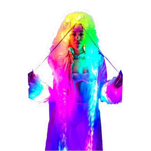 Earthradius Women's LED Warm Jacket Fur Coat Light Up Costume Rave Outfit stage Clothing for Christmas Nightclub Party