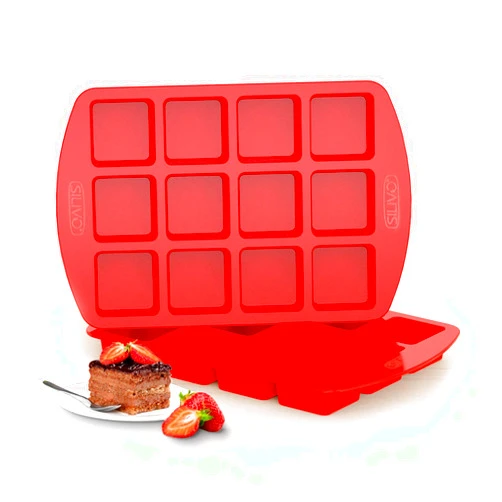 SILIVO Silicone Brownie Pan with Dividers - 2 Pack 12-Cavity Non-Stick Silicone Molds for Brownie Bites, Fudges and Minecraft Cakes