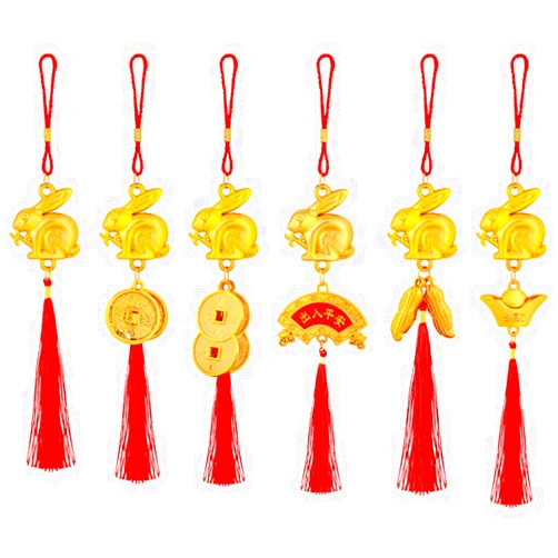 ARTIBETTER 6pcs Rabbit Hanging Pendants Year of The Rabbit Commemorative Hanging Ornament Zodiac Chinese Knot Pendant for 2023 Rabbit Year Home Car Rearview Mirror Accessories