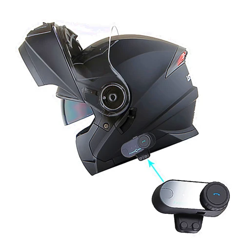 1Storm New Motorcycle Bike Modular Full Face Helmet Dual Visor Sun Shield with LED Tail Light + Motorcycle Bluetooth Headset: Matt Black