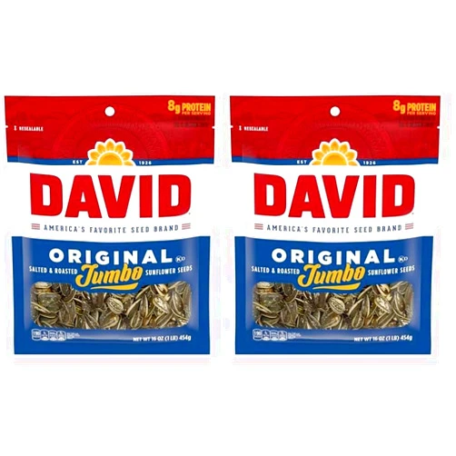 DAVID Seeds DAVID Roasted and Salted Original Jumbo Sunflower Seeds, 16 oz (Pack of 2)