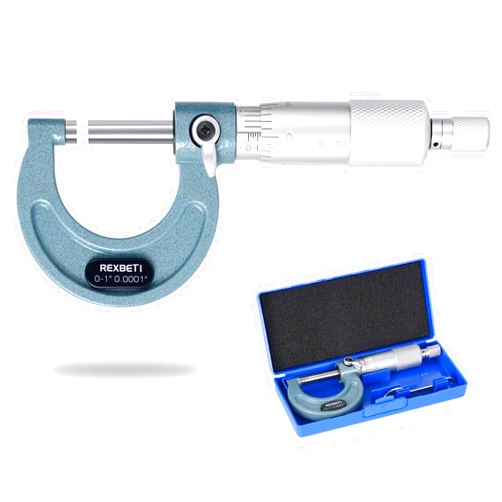 REXBETI Outside Micrometer, Ultra-Precision Carbide Tipped Measuring Tool Set, Ratchet Stop, 0-1