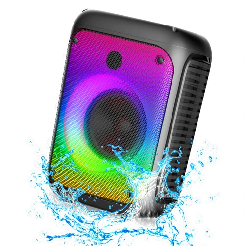 NEM Mobi7e Portable Wireless Bluetooth High Performance Waterproof Stereo Speaker, Super Bass, USB Recording, Rechargeable, AUX, TF Card, Mic Guitar Input, FM Radio, MP3, Colorful LED Lights (Black)
