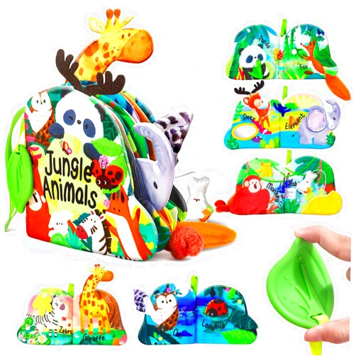 Jovow Baby Books 0-6 Months, Infant Tummy Time Sensory Teething Toys Baby Toys 6 to 12 Months, Touch and Feel Soft Cloth Book, 3D Crinkle Book Toy for Infant Newborn Boys Girls Early Learning