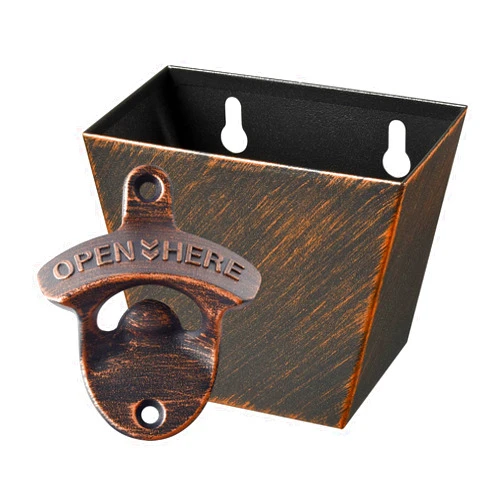 HAIICEN Rustic Beer Bottle Opener with Cap Catcher Wall Mounted Soda Top Opener and Cap Holder Antique Copper