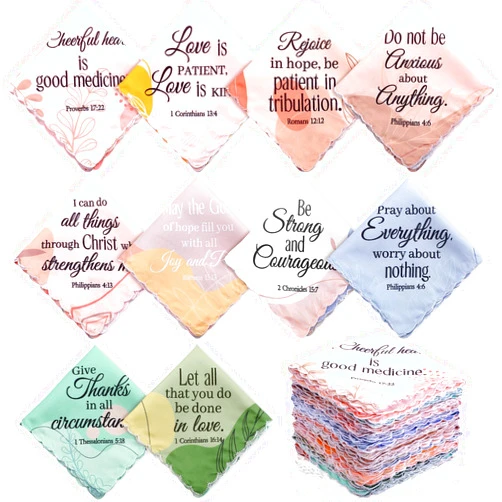 Hahafelt 60 Pcs Handkerchiefs for Women Bible Verse Christian Ladies Hankies Inspirational Mother's Day Church Gifts Bulk