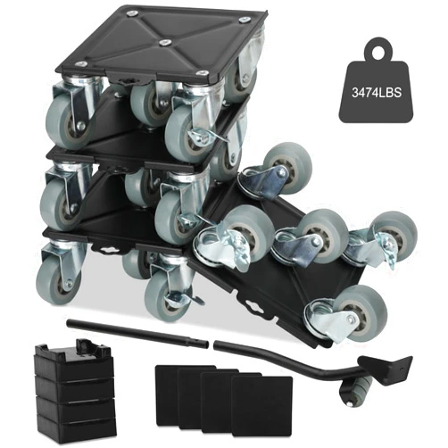 Lunarlipes Upgrade Large Furniture Dolly 5 Wheels Heavy Duty, Furniture Movers Sliders Carbon Steel Panel, Five Free Locking 360° Rotating Rubber Universal Wheels,Maximum Load 3474LBS