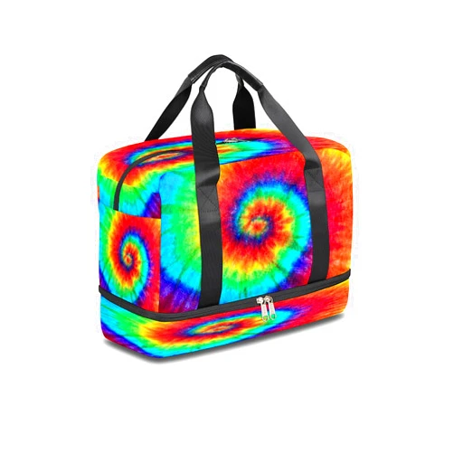 AUUXVA Abstract Rainbow Mexican Tie Dye Sports Gym Bag for Women and Men with Wet Pocket & Shoes Compartment Travel Duffel Bag Weekender Overnight Bag Tote Waterproof Large