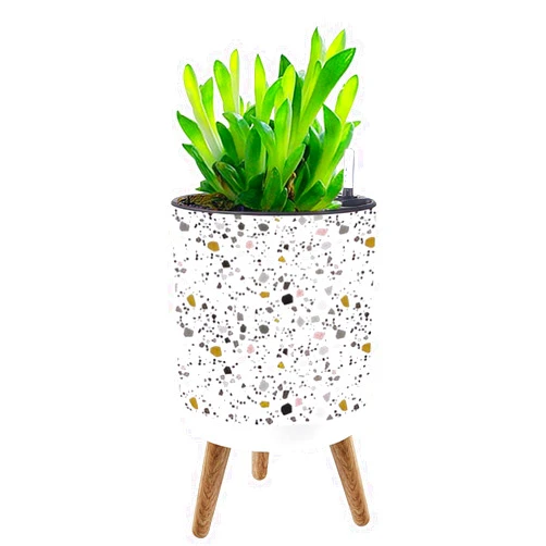 UHMLTCRBOD Planter with Stand Abstract Monochrome terrazzo Seamless Pattern Gold Pink Glitter Boho Plant Pot with Legs Standing 8.7