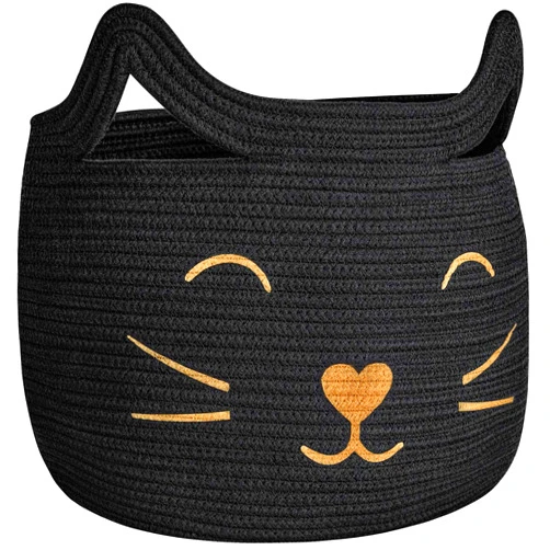 HiChen Large Woven Cotton Rope Storage Basket, Baby Laundry Basket Organizer for Toys, Blanket, Clothes, Towels, Gifts | Pet Gift Basket for Cat, Dog - 15.7
