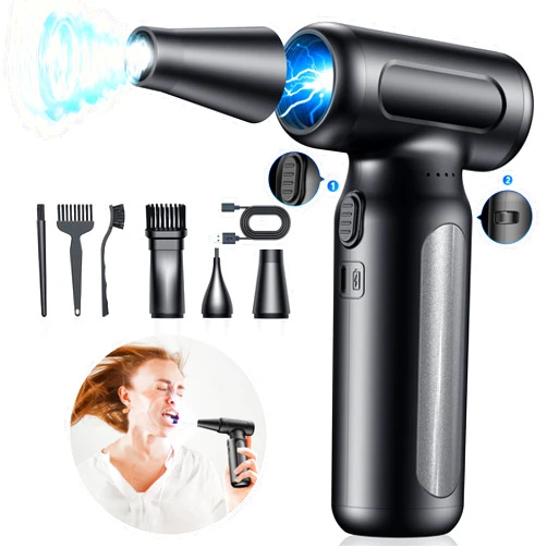 TRANSWARRIOR Compressed-Air-Duster-Mini-Blower- Turbo Fan- 300000RPM Electric Duster- Keyboard Cleaning kit- No Canned- Replace Compressed air can- Jet Dry Blower- Car Dryer air Blower- Pc dusters for Cleaning