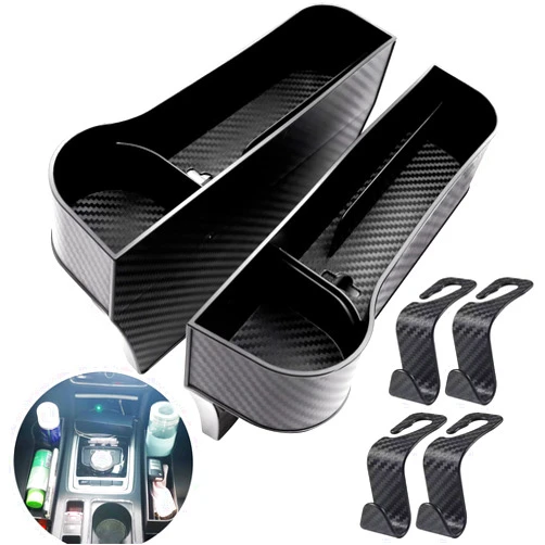 Jaxbo Car Seat Gap Organizer，2 Pcs Multifunctional Car Seat Organizer with 4 Seat Hooks for Drink、Phone、Sunglasses and Line