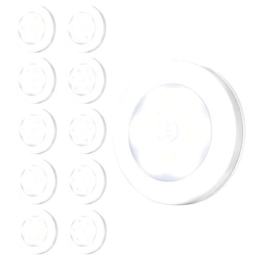AMIR Upgraded 3.15” Motion Sensor Light Indoor, Cordless Battery Powered Stick on LED Night Lights for Closet, Stair, Under Cabinet, Hallway, Kitchen (White Pack of 10)