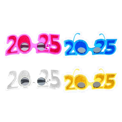 Amosfun 4pcs Glitter 2025 Plastic Eyeglasses, Happy New Years Eve Glasses Party Decorations Graduation 2025 Party Sunglasses Photo Booth Props Supplies Favor