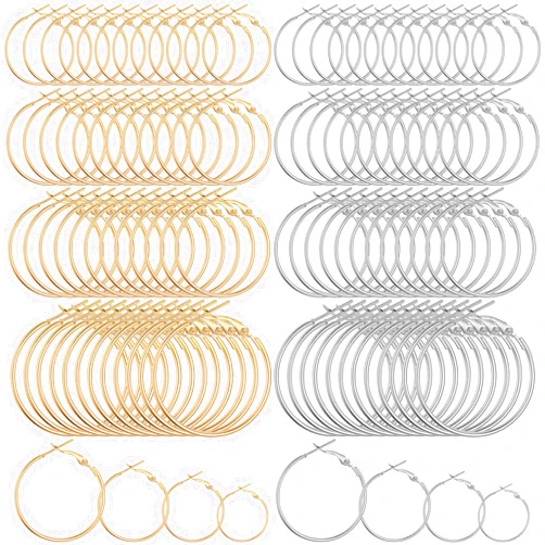 Yolev 96Pcs Silver Gold Earring Hoops for Jewelry Making Round Earring Hoops Open Beading Hoop DIY Crafts Earring Hoops for Women(20mm 25mm 30mm 40mm)