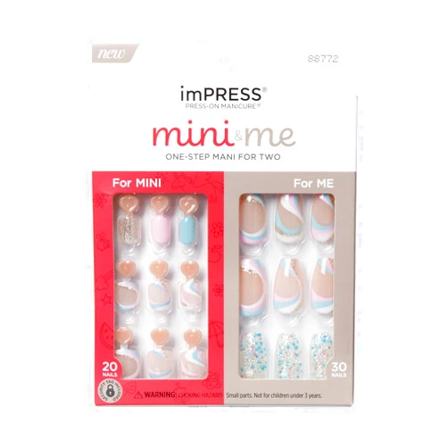 KISS imPRESS No Glue Press-On Nails, Mini and Me Bundle Set, Includes 30 Nails, Simple Peel & Press Easy Apply, Hassel-Free Removal, Essential Tools Included