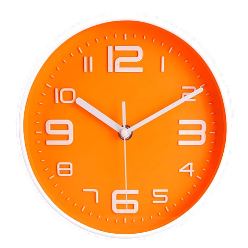 Topkey 8” Round Silent Wall Clock Easy Read Big Numbers Kitchen Modern Non-Ticking Decorative Wall Clock for Bedroom Office School- Orange