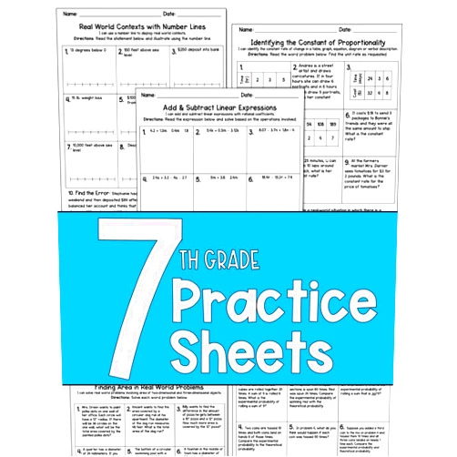 Jennifer Smith Jochen Seventh Grade Math Practice Sheets - Practice Workbook - 7th Grade Skills - TEKS - Common Core - Math Skills - Math Workbook - Homeschool Practice ... Grade Math - Aligned to TEKS and Common Core)