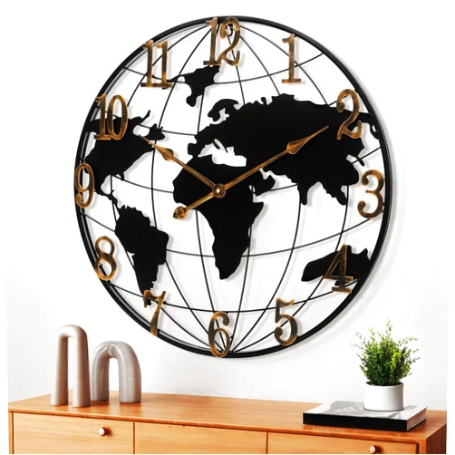 Maxstar Large World Map Wall Clock, Metal Minimalist Modern,Round Silent Non-Ticking Battery Operated Wall Clocks for Living Room/Home/Kitchen/Bedroom/Office/Farmhouse Decor