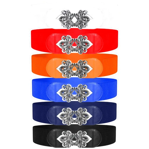 SATINIOR 6 Pieces Women Wide Stretchy Waist Belt Retro for Dress Elastic Belt with Buckle PU Leather Vintage