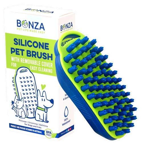Bonza Dog and Cat Massage Brush, Dog Bath Brush with Removable Screen, Soft Silicone Bristles for Gentle Grooming for Pet, Curry Comb for Washing, Brushing for Short, Medium and Long Haired Pets