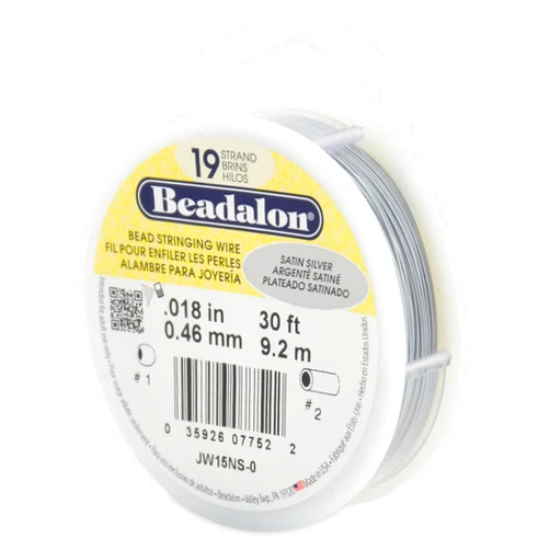 Beadalon 19-Strand Bead Stringing Wire, 0.018-Inch, Satin Silver, 30-Feet, .40 mm