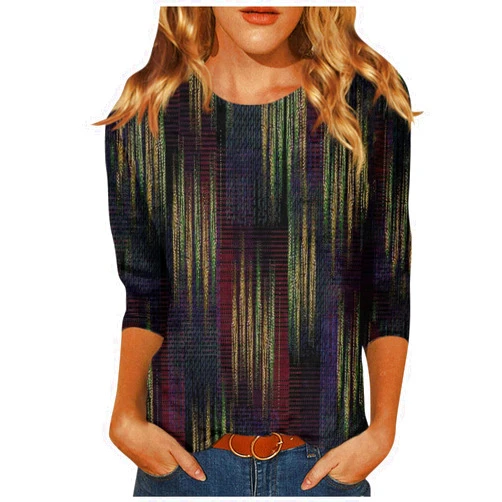 ZIXZMD Blouses for Women Dressy Casual Plus Size Scoop Neck Women Tops Womens Graphic Tees 3/4 Length Sleeve Womens Tops