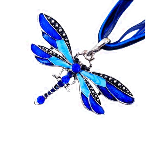 AKOAK Fashion Creative Bohemian Jewelry Ethnic Multi-layer Chain Colorful Enamel Dragonfly Pendant Necklace（Blue）