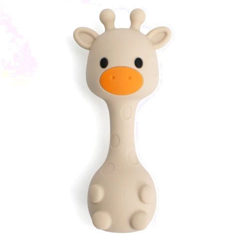 TOPGOMES Silicone Little Giraffe Shaker Rattle Toy for Babies | Food Grade Silicone Teether | Easy to Grip | BPA Free (Sand)