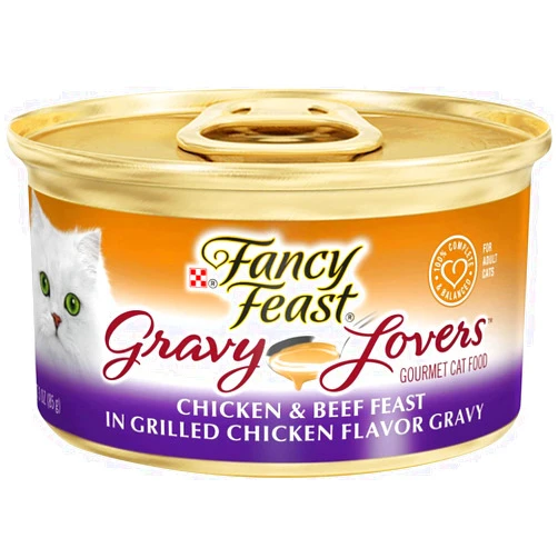 The Drayce Place Gourmet Wet Cat Food Gravy Lovers Feast, 12 cans (Chicken & Beef Feast)