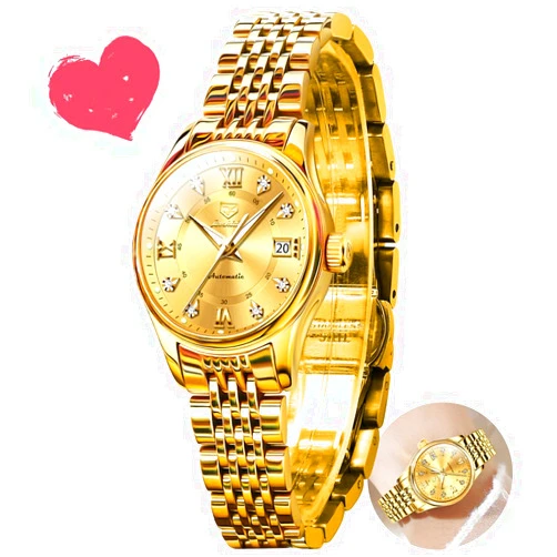 OLEVS Automatic Watches for Women Mechanical Self Winding Luxury Dress Diamond Dial Stainless Steel Strap Waterproof Luminous Date Ladies Watches
