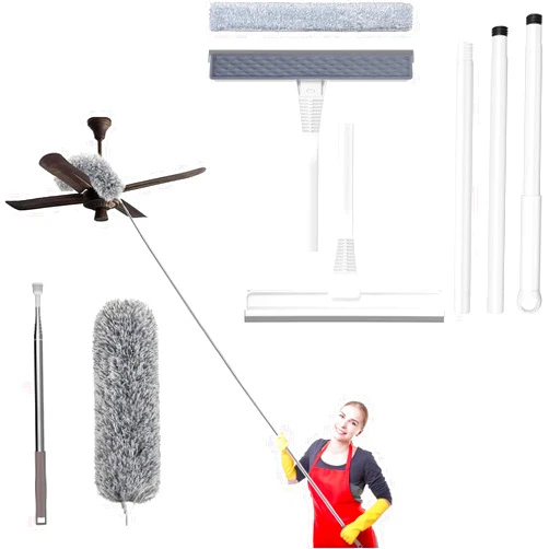 SetSail Extra-Long Dusters with Extension Pole 100-inch for Cleaning & Window Squeegee, 2-in-1 Small Squeegee for Window Cleaning All-Purpose Compact Size Window Cleaner Tool