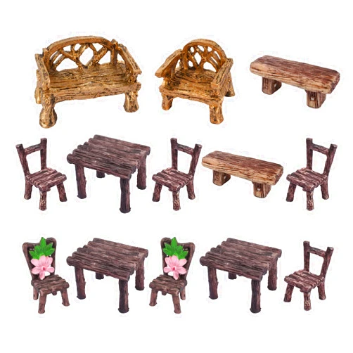 HUIANER Fairy Garden Furniture,13PCS Patio Furniture Miniature Table and Chairs Set Bench Ornaments Kit for Fairy Garden Decoration