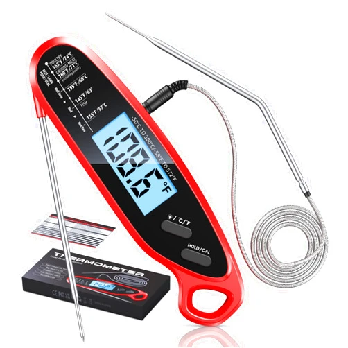 Vuwwey Instant Read Meat Thermometer Digital for Cooking with Dual Probes, Big Backlight Screen & Calibration, Kitchen Food Thermometer for Oven, Candy, Grill, Smoker, Air Fryer, BBQ & Oil Fry