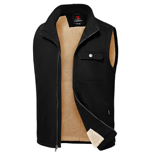 TBMPOY Men's Winter Vest Outerwear Fleece Sherpa-Lined Casual Vests Warm Cotton Jacket With Full Zipper