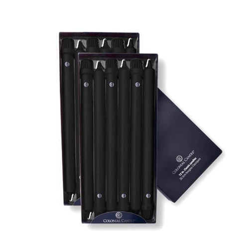 Colonial Candle Unscented Taper Candle, Classic Collection, Black, 12 in, Pack of 12 - Up to 10 Hours Burn