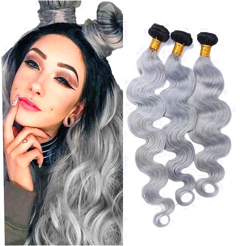 MAMART Ombre Grey Human Hair Body Wave Bundles 1B Grey Bundles Human Hair 22 24 26 inch Black to Grey Double Weft No Tangle Bundles Human Hair Wet And Wavy Grey Body Wave Bundles Human Hiar
