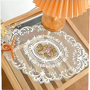 Polkar 2PCS Retro French Style Lace Placemats Fashionable Embroidered Cup Mat Table Doilies Table Placemats (Flowers in M-zpc-White)