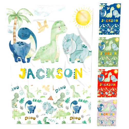 MDPrints Global MDPrints Custom Baby Blankets for Boys, Customized Baby Boy Gifts with Name, Personalized Baby Blankets, Soft Plush Fleece (Dinosaur 235)
