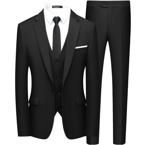WULFUL Men’s Slim Fit Suit One Button 3-Piece Blazer Dress Business Wedding Party Jacket Vest & Pant
