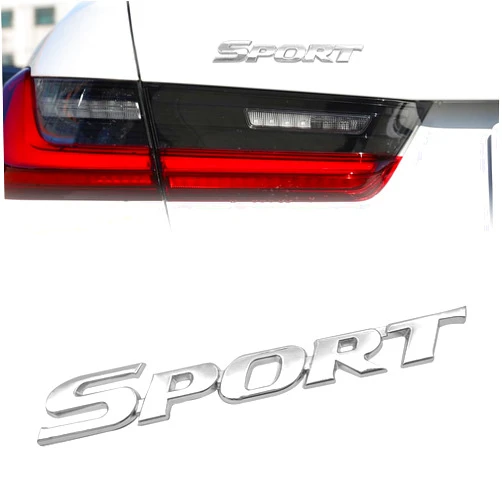 Damwot 2PCS 3D Metal Sport Sticker for Car, Personalise Sport Emblem Car Tailgate Decal Sticker, Universal Car Exterior Decoration Accessories, Trunk Fender 3D Premium Decals Emblem (Silver)