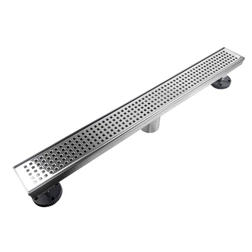Neodrain Chrome 24-Inch Linear Shower Drain with Removable Quadrato Pattern Grate, Polished 304 Stainless Steel Rectangular Shower Floor Drain,with Leveling Feet, Hair Strainer