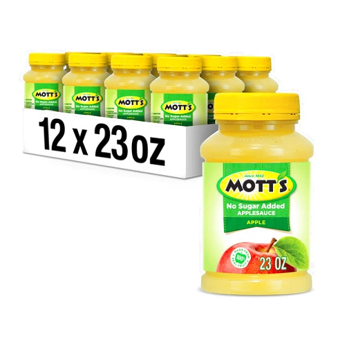 Mott's No Sugar Added Applesauce, 23 Oz Jar (Pack Of 12), Good Source Of Vitamin C, No Artificial Flavors